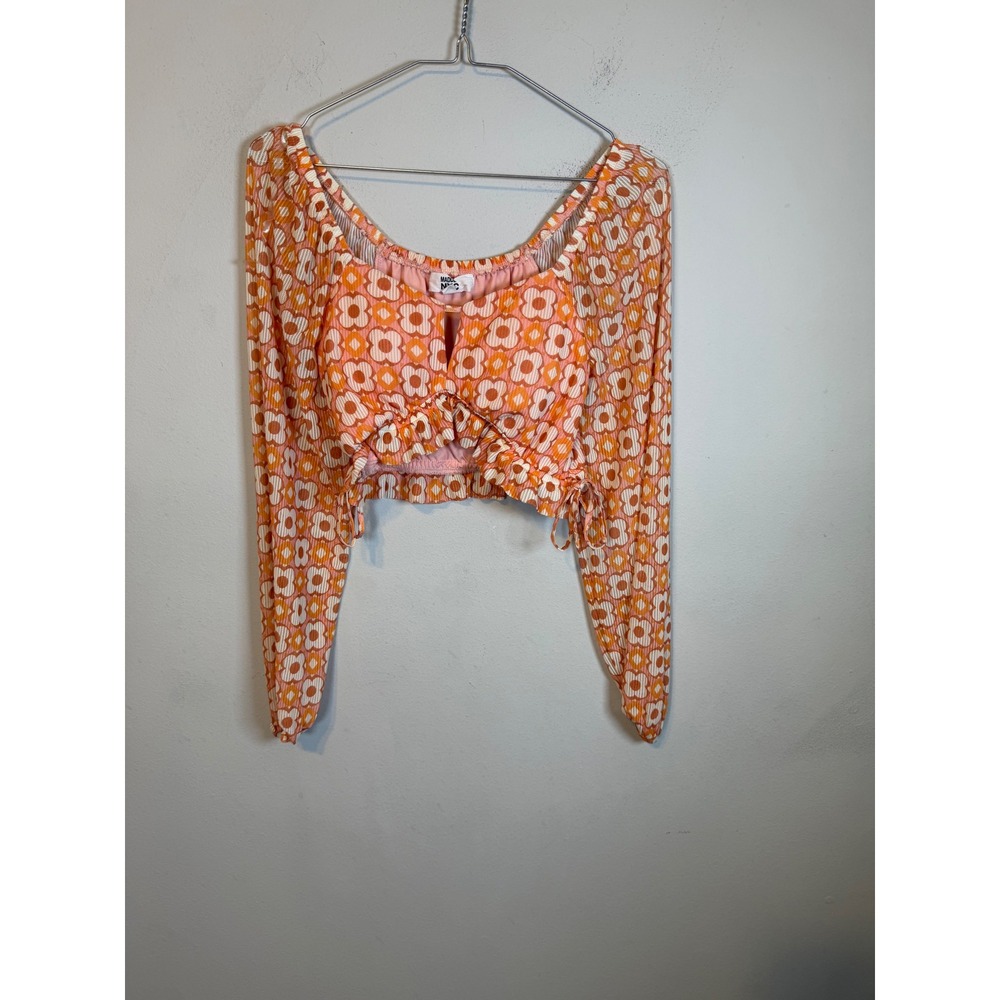 Madden NYC Womens Crop Top Retro Floral Orange Size S